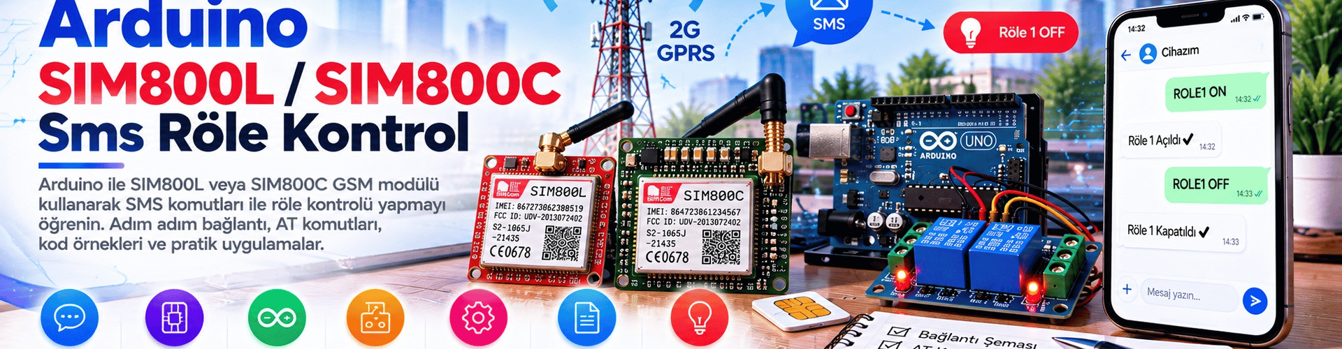 Arduino SIM800L SIM800C SMS Röle Kontrol