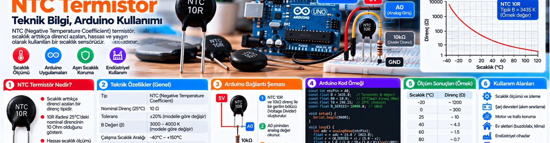 10R Ohm NTC Termistör: Teknik Bilgi, Arduino Kullanımı