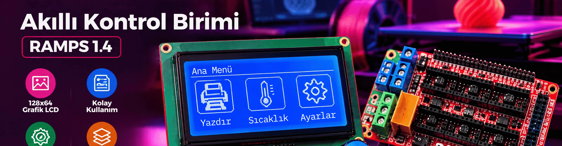 12864 Grafik LCD Akıllı Kontrol Birimi RAMPS 1.4: Teknik Rehber