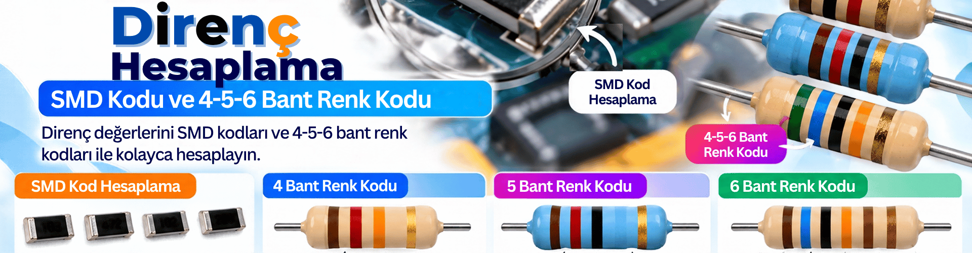 Direnç Hesaplama: SMD Kodu ve 4-5-6 Bant Renk Kodu