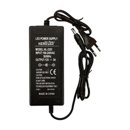 12V 5A Masaüstü Adaptör (Plastik Kasa, İki Ucu Kablolu)
